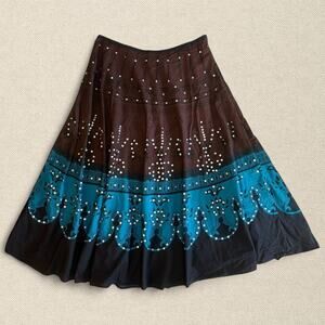 Y2K 100% Cotton Maxi Skirt Patterned w Sequins sz M Original Threads